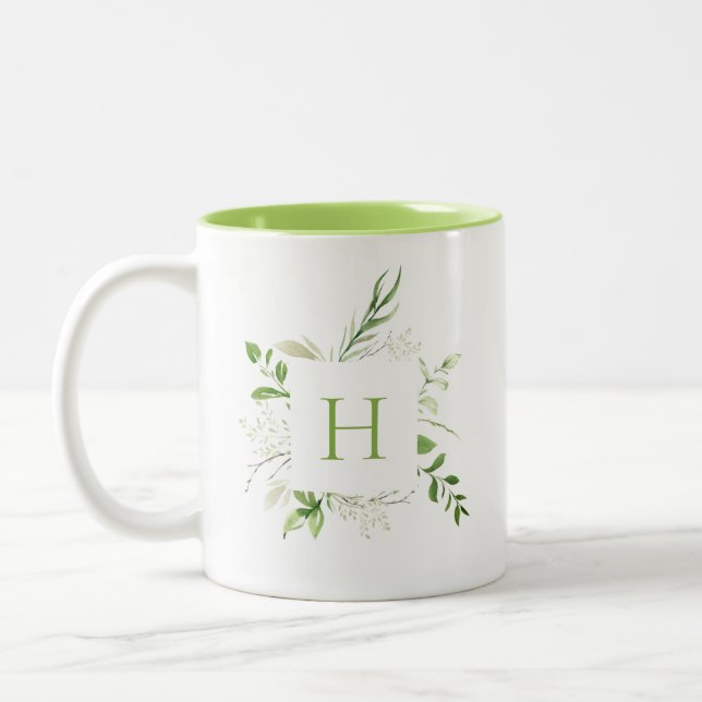 Elegant Wild Botanical Monogram Zweifarbige Tasse (Links)