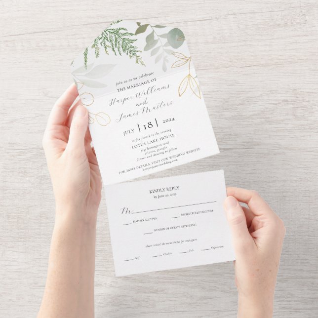 Elegant Wild Fern Greenerity Wedding All In One Einladung (Abreißen)