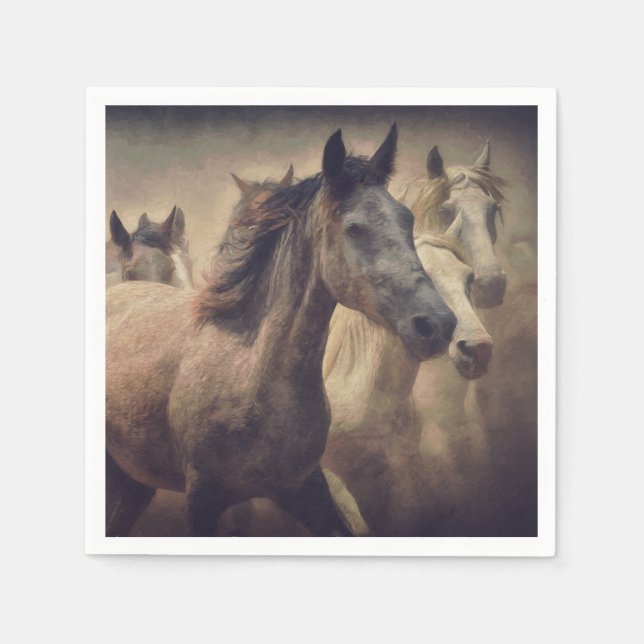 Elegant Wild Horses Paper Napkin Serviette (Vorderseite)