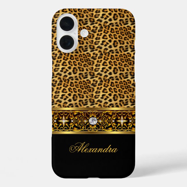 Elegant Wild Leopard Black Gold Jewel Tough Case-Mate iPhone Hülle (Rückseite)
