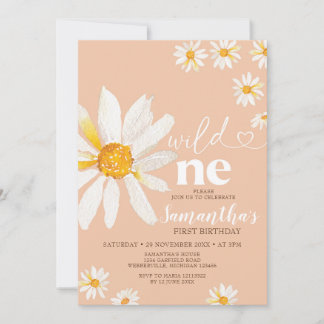 Elegant Wild One Birthday Boho Daisy Blume Einladung
