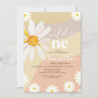 Elegant Wild One Birthday Boho Daisy Blume Einladung
