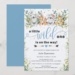 Elegant Wild One Blue Safari Baby Shower Einladung
