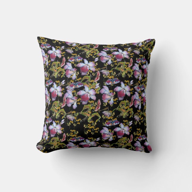 Elegant Wild Orchid Multicolor Black Kissen (Vorderseite)