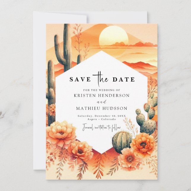 Elegant Wild West Cactus Wedding Save The Date (Vorderseite)