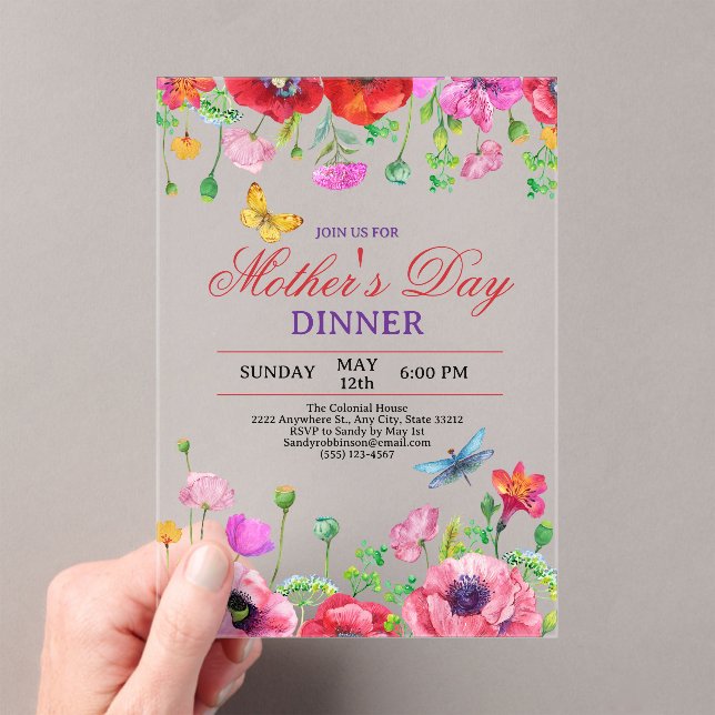 Elegant Wildflower Black Chic Mother's Day Dinner Acryleinladungen (Insitu (Handheld))