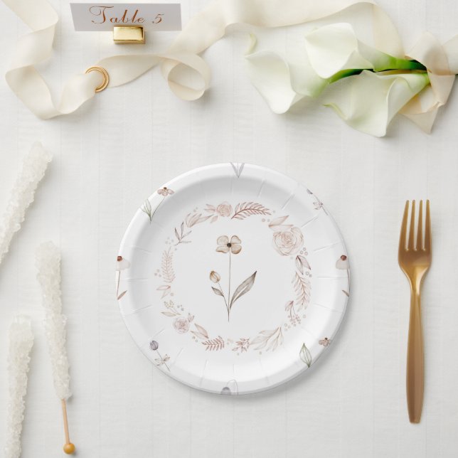 Elegant Wildflower Boho Floral Garden Plate Pappteller (Hochzeit)