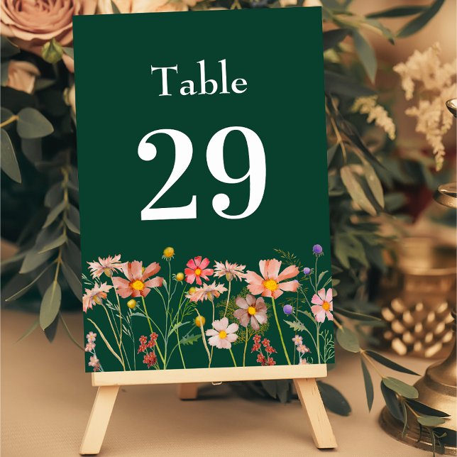 Elegant Wildflower Boho Floral Green Wedding Tischnummer (Wildflower boho fall floral green terracotta Wedding table card watercolor garden meadow flowers )
