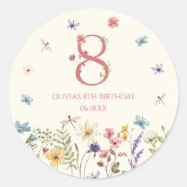 Elegant Wildflower Butterfly 8th Birthday Party Runder Aufkleber
