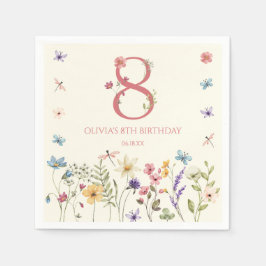 Elegant Wildflower Butterfly 8th Birthday Party Serviette