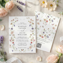 Elegant Wildflower Floral QR Code Wedding Einladung