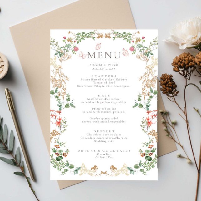 Elegant Wildflower Garden Floral Menu Card (Von Creator hochgeladen)