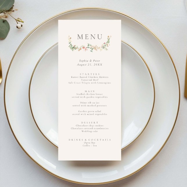 Elegant Wildflower Garden Floral Menu Menükarte (Von Creator hochgeladen)