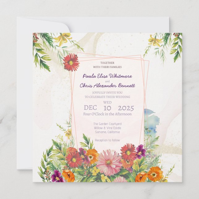 Elegant Wildflower Garden Wedding Invitation Einladung (Vorderseite)