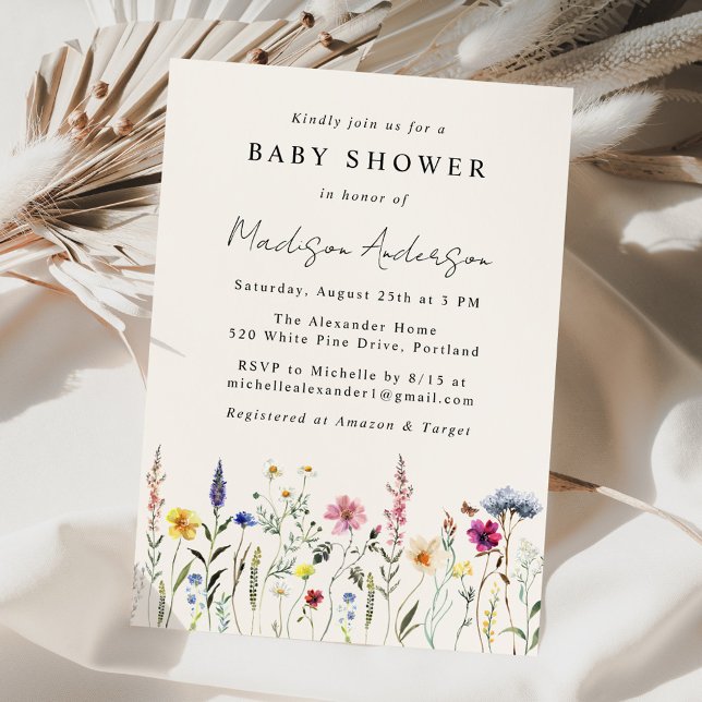 Elegant Wildflower Meadow Cream Baby Shower Einladung (Von Creator hochgeladen)