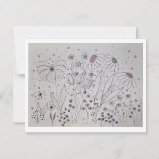 Elegant Wildflower Meadow Line Art Ankündigung
