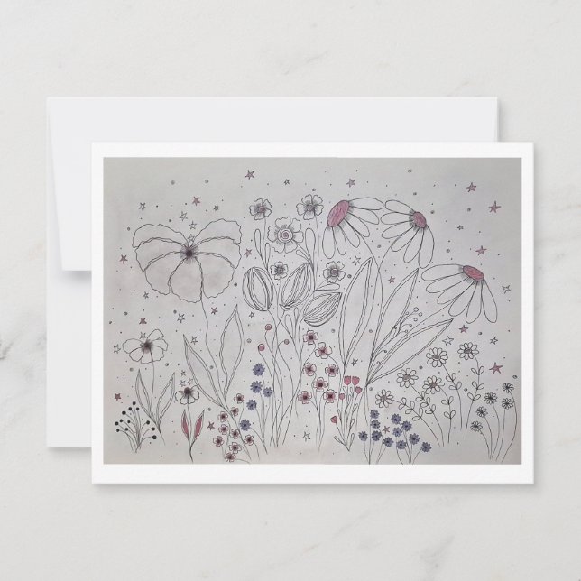 Elegant Wildflower Meadow Line Art Ankündigung (Vorderseite)