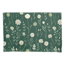 Elegant Wildflower Pattern on Dark Green Kissenbezug