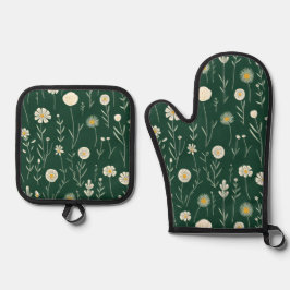 Elegant Wildflower Pattern on Dark Green Ofenhandschuh & Topflappen-Set