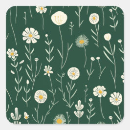 Elegant Wildflower Pattern on Dark Green Quadratischer Aufkleber