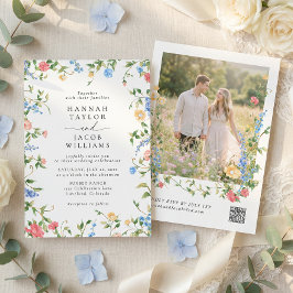 Elegant Wildflower Photo QR Code RSVP Wedding Einladung