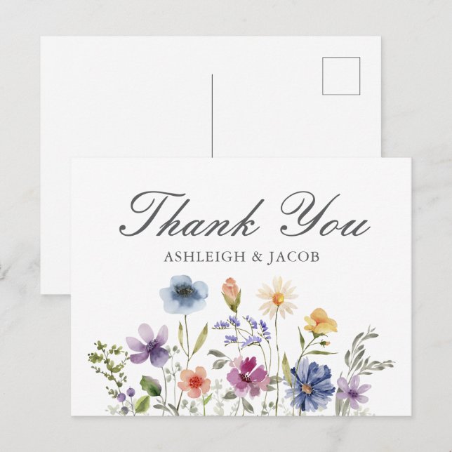 Elegant Wildflower Spring Wedding Custom Thank You Postkarte (Vorne/Hinten)