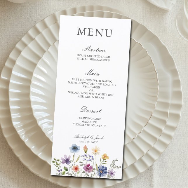 Elegant Wildflower Spring Wedding Dinner Menükarte (Von Creator hochgeladen)