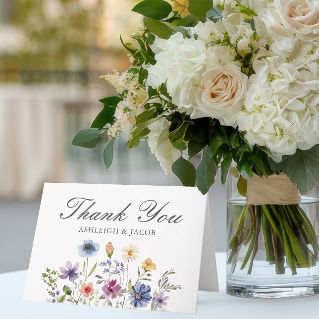 Elegant Wildflower Spring Wedding Personalized Dankeskarte (Von Creator hochgeladen)