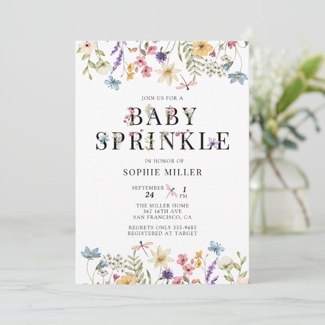 Elegant Wildflower Watercolor  | Baby Sprinkle Einladung (Stehend Vorderseite)