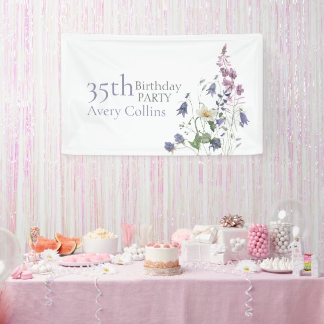 Elegant Wildflower Watercolor Floral 35th Birthday Banner (Party)
