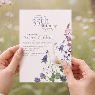 Elegant Wildflower Watercolor Floral 35th Birthday Einladung