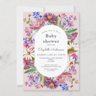 Elegant Wildflower Watercolor Girl Baby Shower Einladung