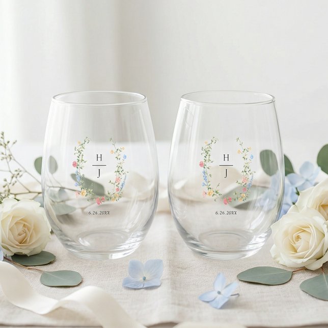 Elegant Wildflower Wedding Couple Drinkware Set Weinglas Ohne Stiel (Von Creator hochgeladen)