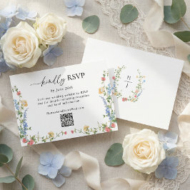Elegant Wildflower Wedding QR Code RSVP Card Karte