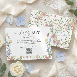 Elegant Wildflower Wedding QR Code RSVP Card Karte