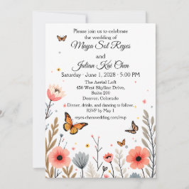 Elegant Wildflowers And Butterflies Wedding Einladung