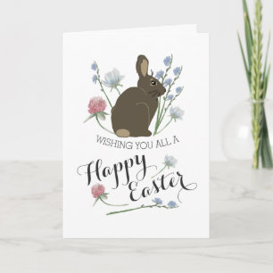 Elegant Wildflowers & Brown Bunny, Easter Karte