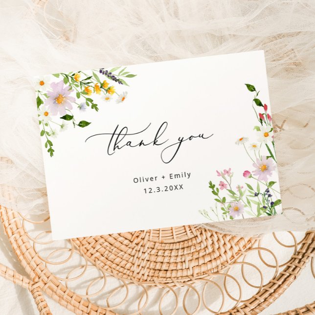 Elegant wildflowers minimalist Wedding Thank you Karte (Von Creator hochgeladen)