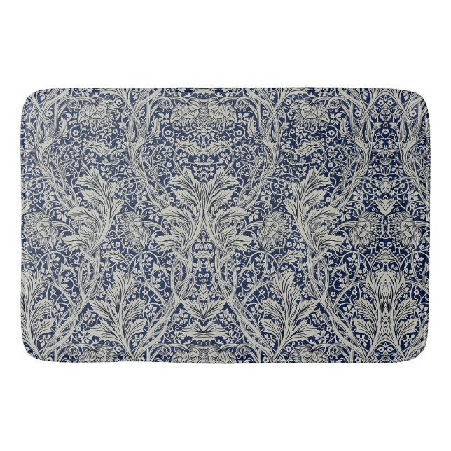 Elegant William Morris Floral Blue White Pattern Badematte (Vorderseite)