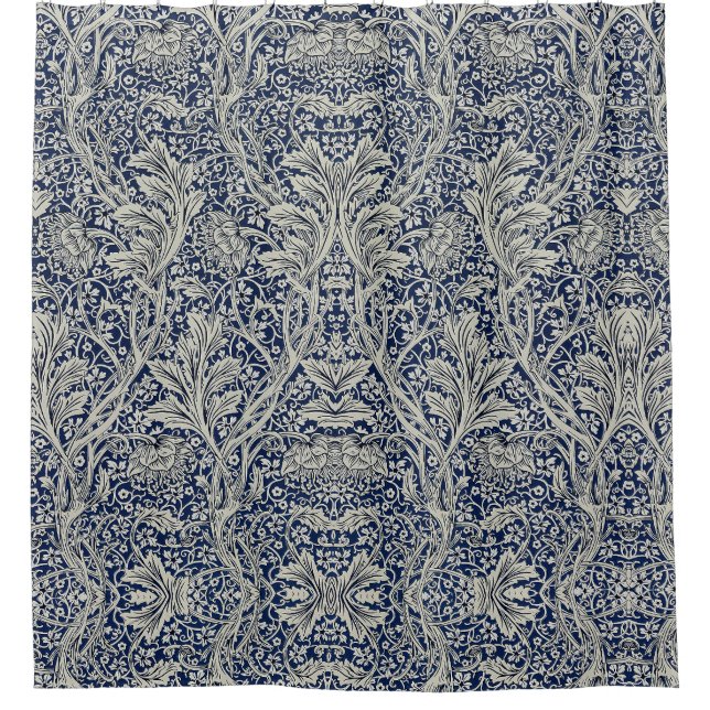 Elegant William Morris Floral Blue White Pattern Duschvorhang (Vorderseite)