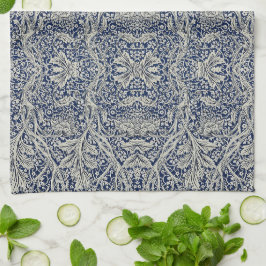 Elegant William Morris Floral Blue White Pattern Geschirrtuch