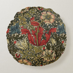 Elegant William Morris Floral Pattern Red Green Rundes Kissen