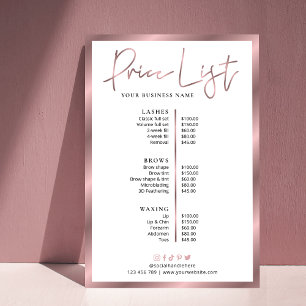 Elegant Wimpern Salon Roségold Preisliste Poster