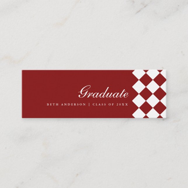 Elegant Wine Red Checkered Graduation Name Card Mini Visitenkarte (Vorderseite)