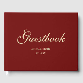 Elegant Wine Red Script Monogram Wedding Gästebuch