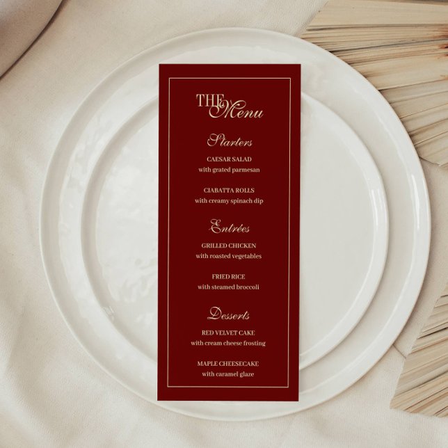 Elegant Wine Red Script Monogram Wedding Menükarte (Von Creator hochgeladen)