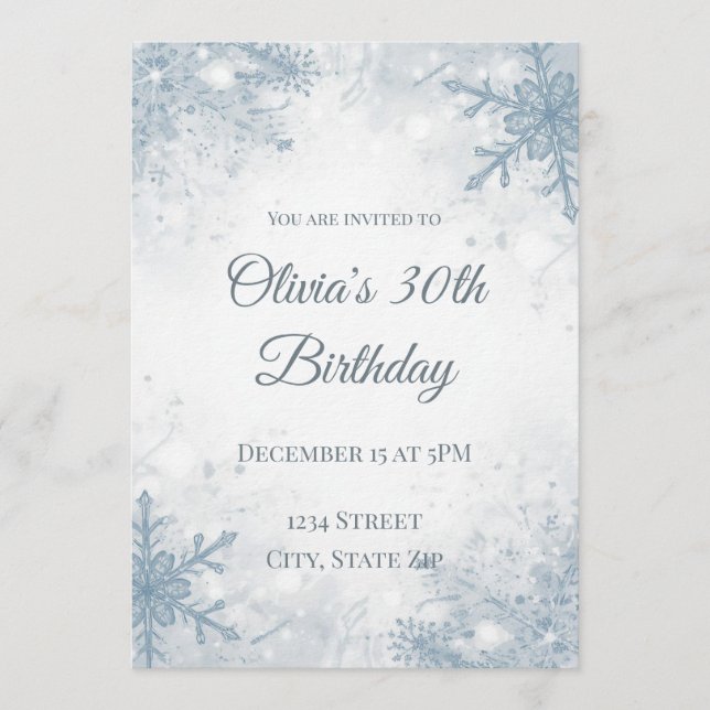 Elegant Winter 30th Birthday Invitation – Icy Snow Einladung (Vorderseite)