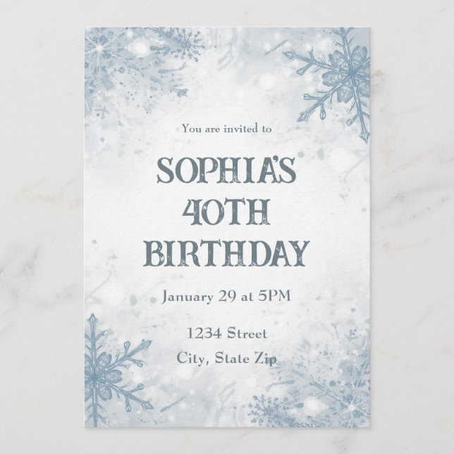 Elegant Winter 40th Birthday Invitation – Frosted Einladung (Vorderseite)