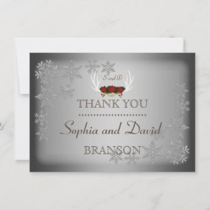Elegant Winter Antlers Gray Wedding DANK Dankeskarte