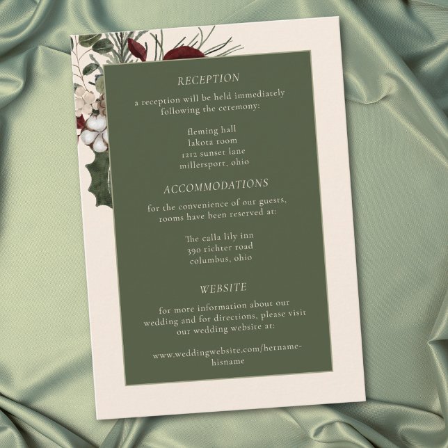 Elegant Winter Berries & Pine Ivory Wedding Begleitkarte (Elegant Winter Berries & Pine Ivory Wedding Enclosure Card)